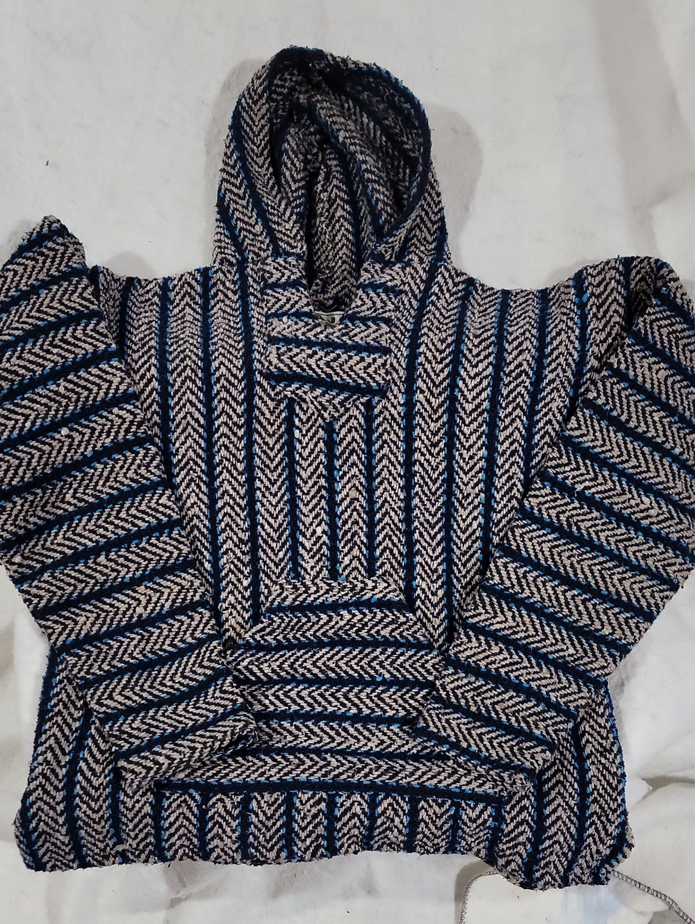 Men's Hooded Striped Pullover Sweater Sweatshirt in Navy and Cream